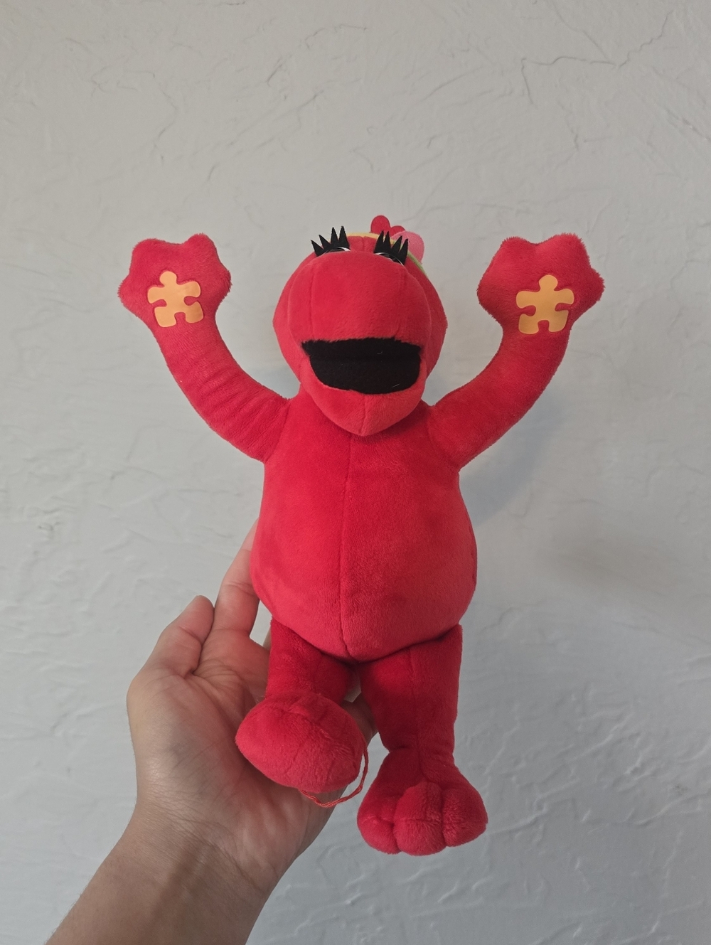 Rare Vintage Curto Toy Red Dinosaur Plush  11" Stuffed Animal Puzzle Piece Hands